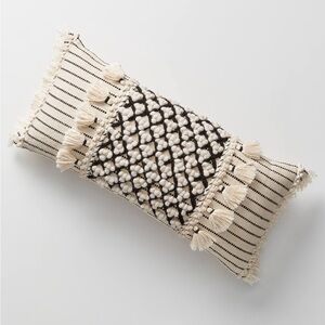 Anthropologie Kama Cream and Black Textured Tassel Lumbar Pillow